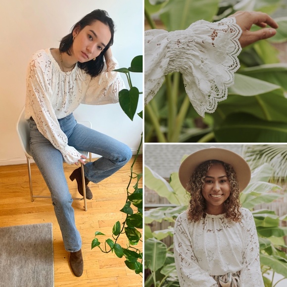 Free People Tops - ✨FREE PEOPLE✨ NWT Olivia Lace Balloon Sleeve Blouse Top in Ivory White Sz SM